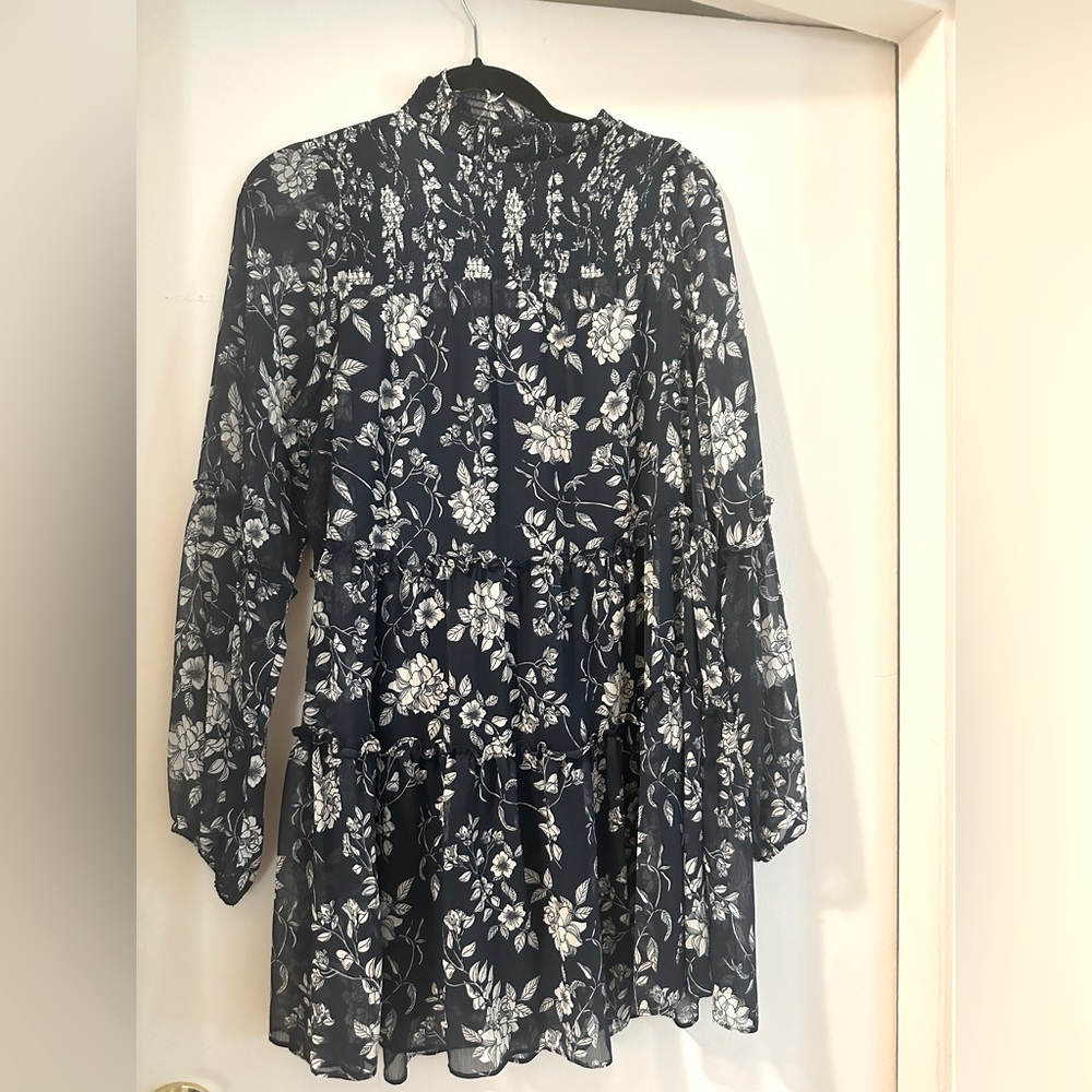Dark blue floral dress .